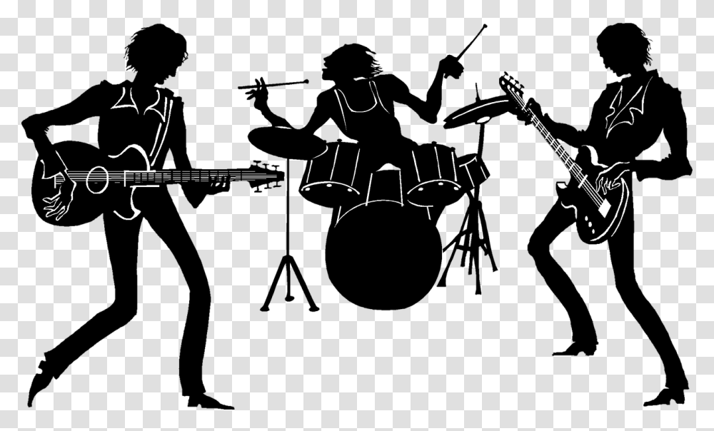 Band Silhouette Drums Free Picture Rock Band Silhouette, Guitar, Musical Instrument Transparent Png