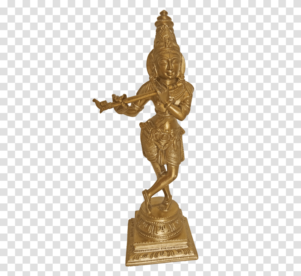 Bangalore Bronze Sri Krishna With Flute Statue 3 X Statue, Trophy, Gold, Toy Transparent Png