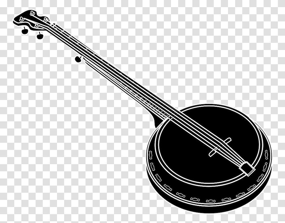 Banjo Black Music Banjo Black And White, Leisure Activities, Musical Instrument, Lute, Guitar Transparent Png