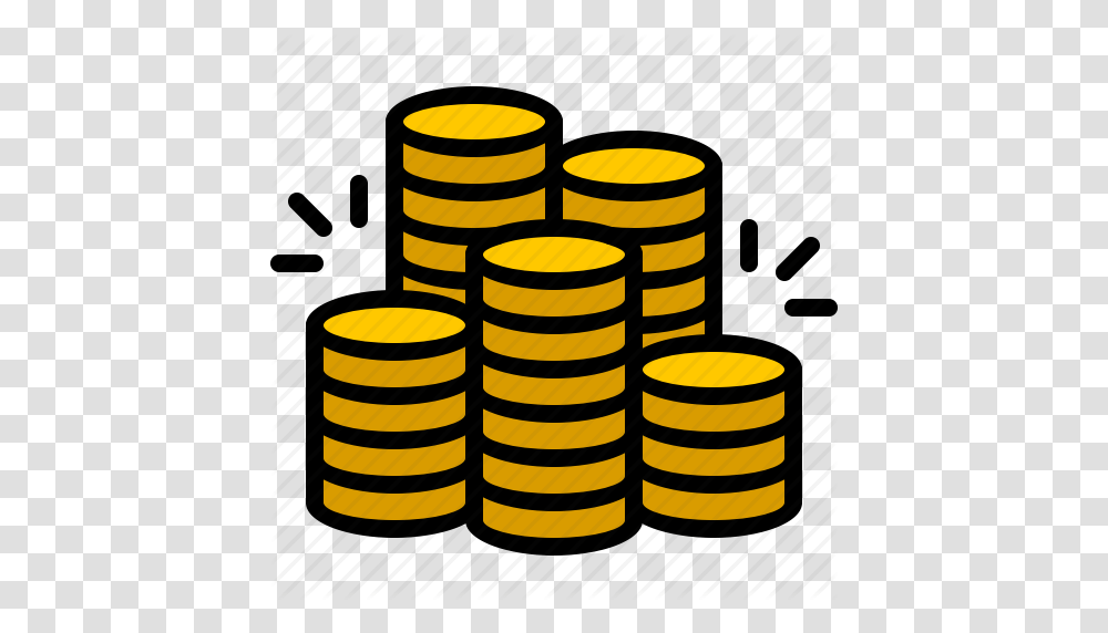Bank Coin Currency Finance Gold Money Pile Icon, Cylinder, Paper, Coil Transparent Png