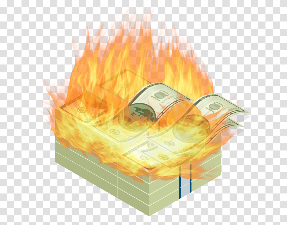 Banknote, Fire, Flame, Bonfire, Birthday Cake Transparent Png