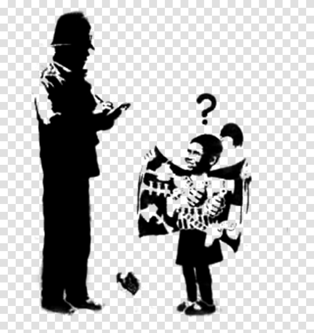 Banksy Girl And Policeman Download Street Art Uk Police, Gray, World Of Warcraft Transparent Png