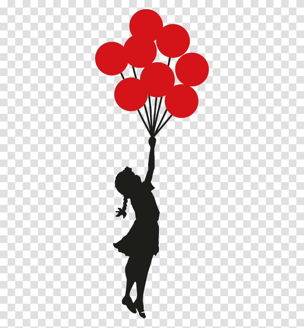 Banksy Girl With Balloons Wall Sticker Balloons Black And White, Logo, Trademark, Plant Transparent Png