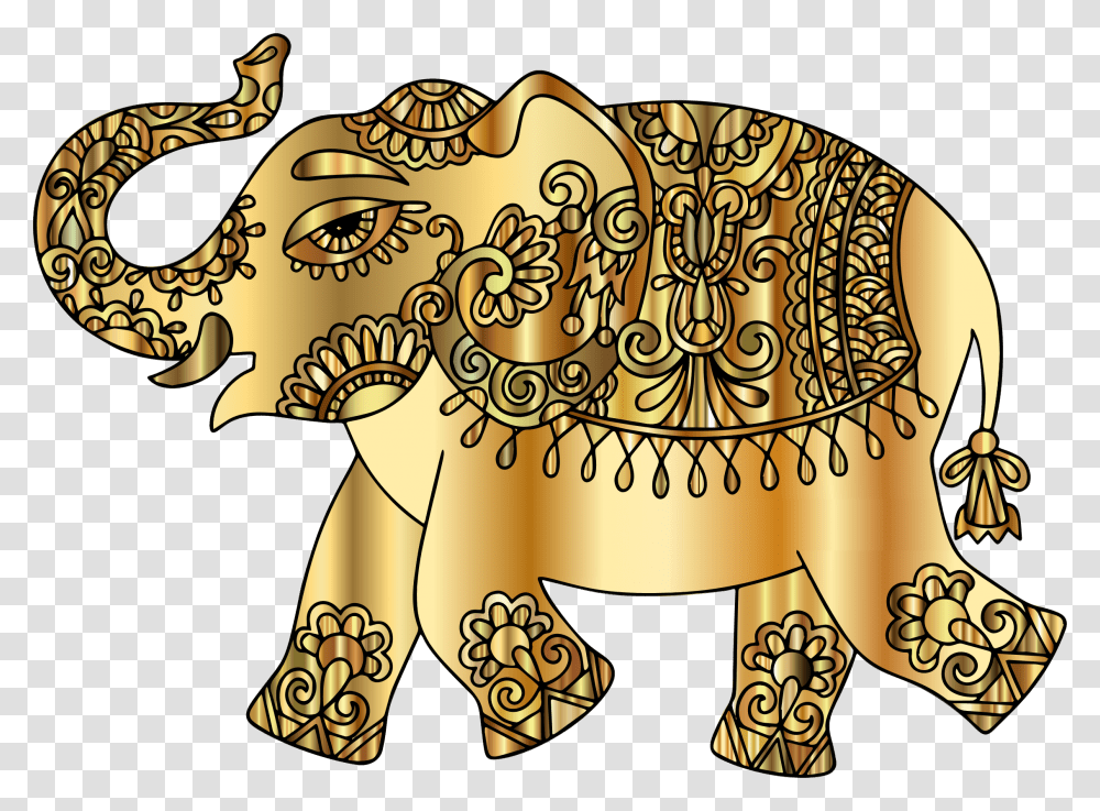 Banner Black And White Download Gold Playful Big Image Indian Elephant Clipart, Pattern, Drawing, Doodle, Floral Design Transparent Png