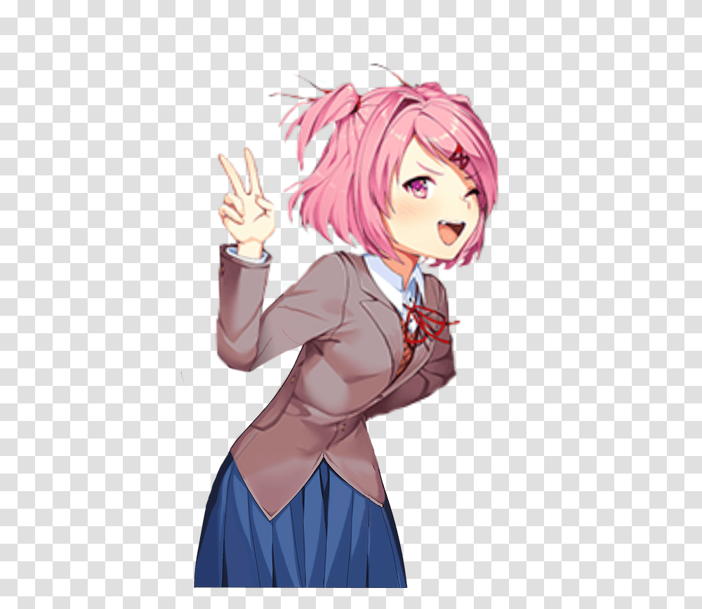 Banner Pose Into A Full Sprite Natsuki Ddlc, Manga, Comics, Book, Person Transparent Png