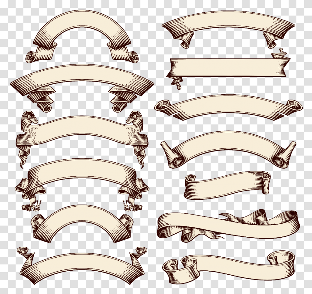 Banner Ribbon Scroll Script Textbox Ribbon Vintage Vector, Stage, Horseshoe, Ivory, Architecture Transparent Png