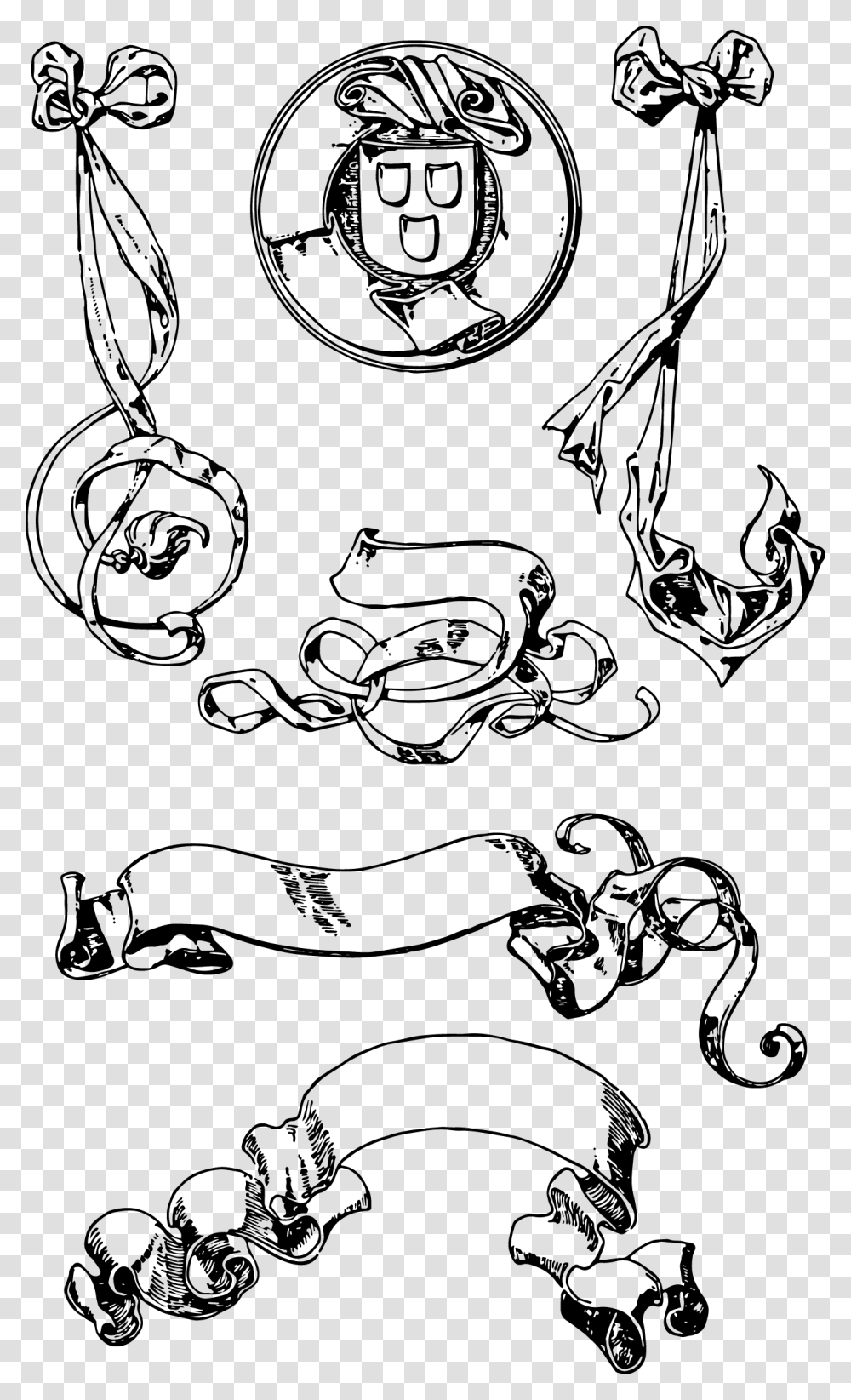 Banners Drawing Line Clip Art Scroll Ribbon Banner, Stencil, Sketch, Doodle Transparent Png