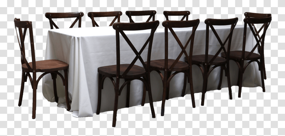 Banquet Table With 10 Mahogany Cross Back Chairs Rectangular Banquet Table, Furniture, Dining Table, Tablecloth, Tabletop Transparent Png
