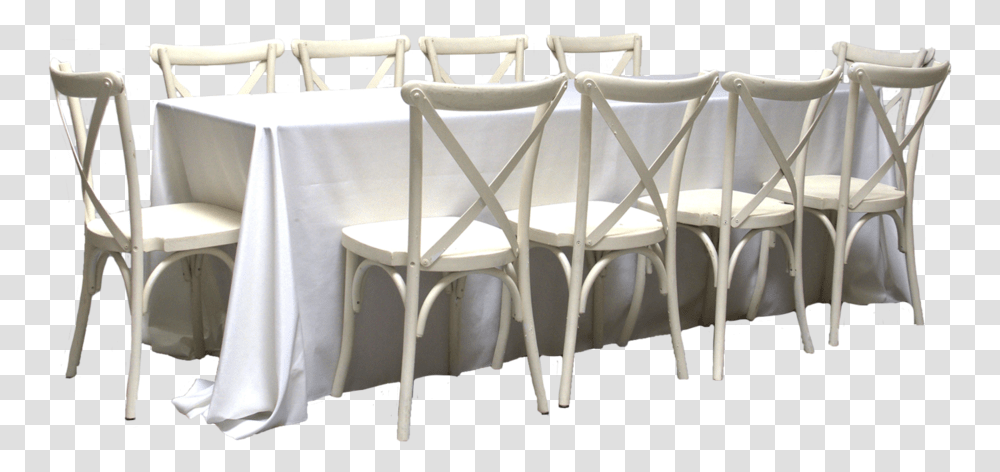 Banquet Table With 10 Vintage White Cross Back Chairs Kitchen Amp Dining Room Table, Furniture, Dining Table, Tablecloth Transparent Png