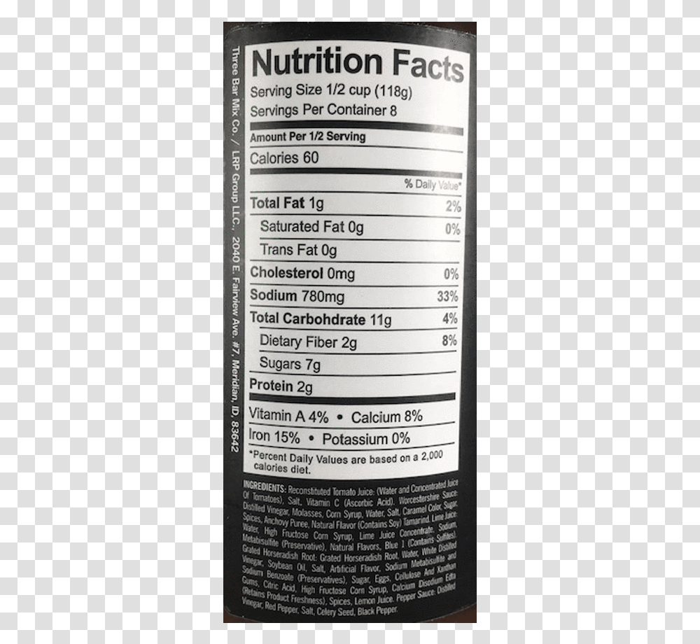 Bar Bloody Mary Mix Nutrition FactsquotClass Nutrition Facts, Menu, Bottle, Plot Transparent Png
