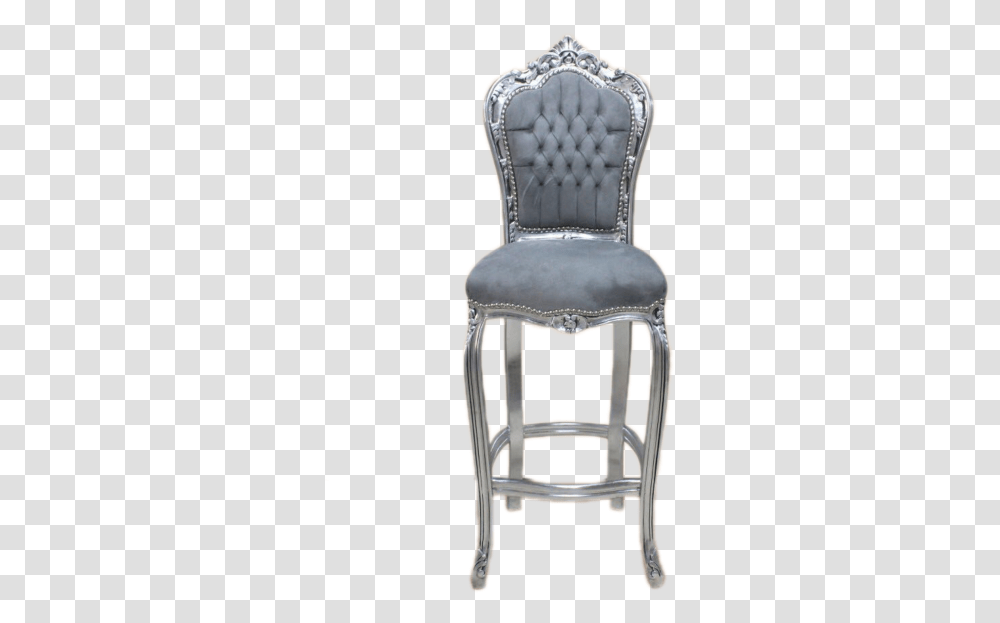 Bar Chair Silver Frame Grey Velvet Chair, Furniture, Throne, Armchair Transparent Png