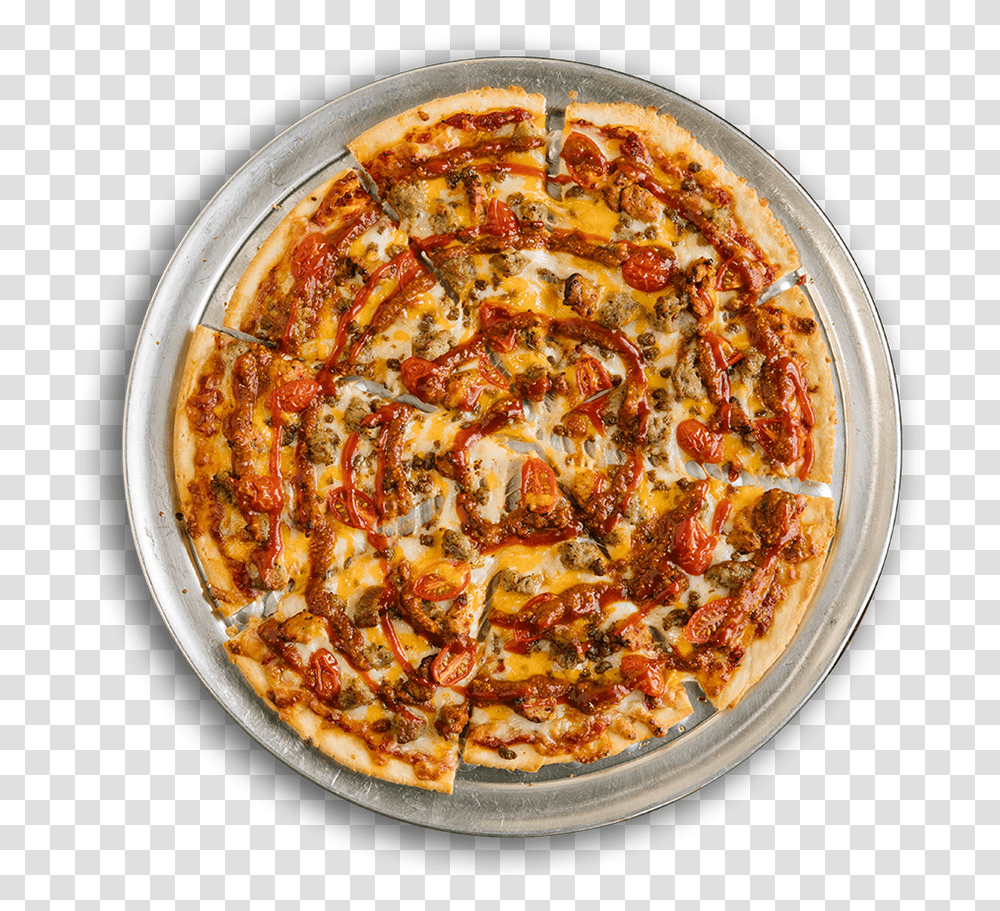 Barbecue Chicken Tender Pizza, Food, Dish, Meal, Platter Transparent Png