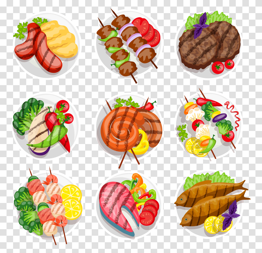 Barbecue Kebab Steak Vegetarian Cuisine Grilling Plate Food Vector, Meal, Dish, Lunch, Platter Transparent Png