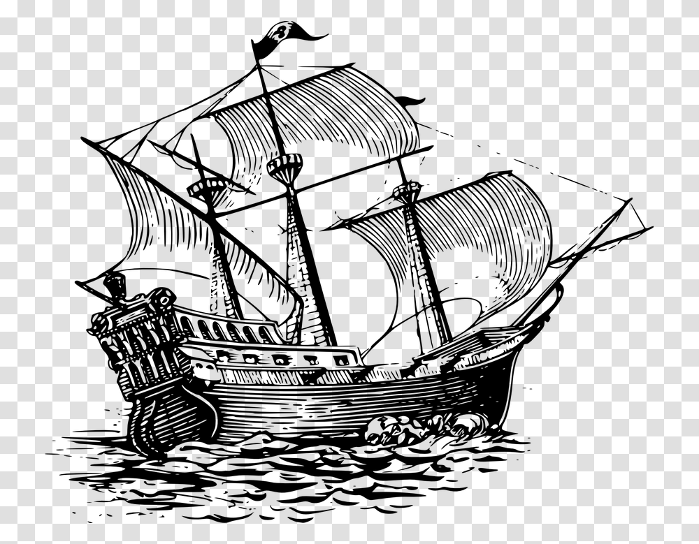 Barco Pirata Paganiimarcos Sailing Ship Line Art, Gray, World Of Warcraft Transparent Png