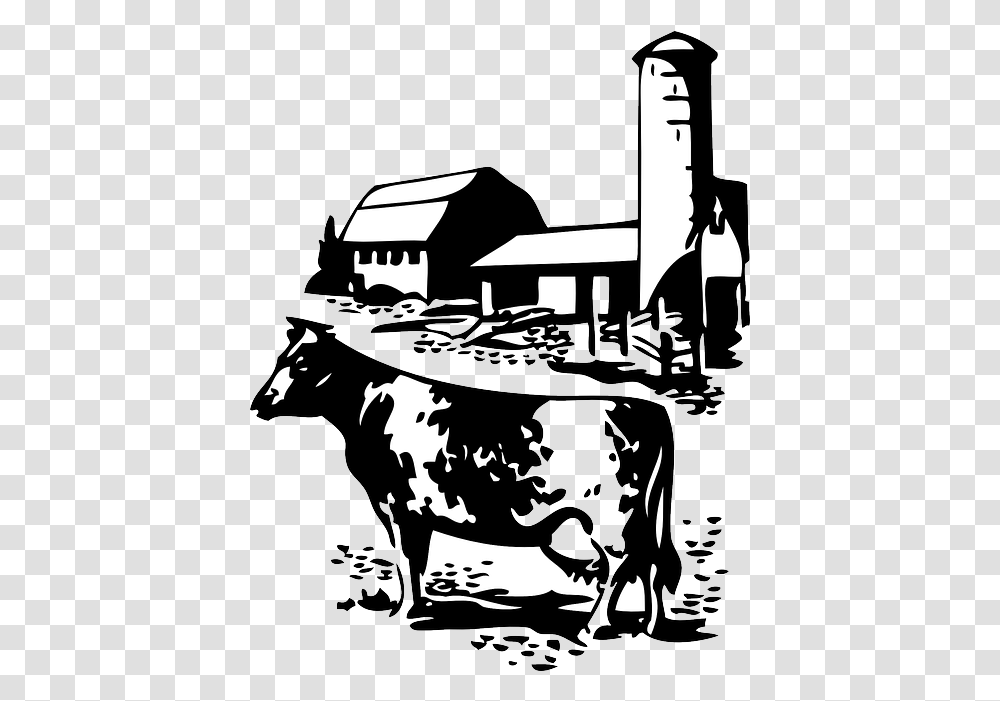 Barn Farmcowdairyanimalanimalssilhouettepng 500640 Cow Farm Clipart Black And White, Furniture, Bull, Mammal, Building Transparent Png