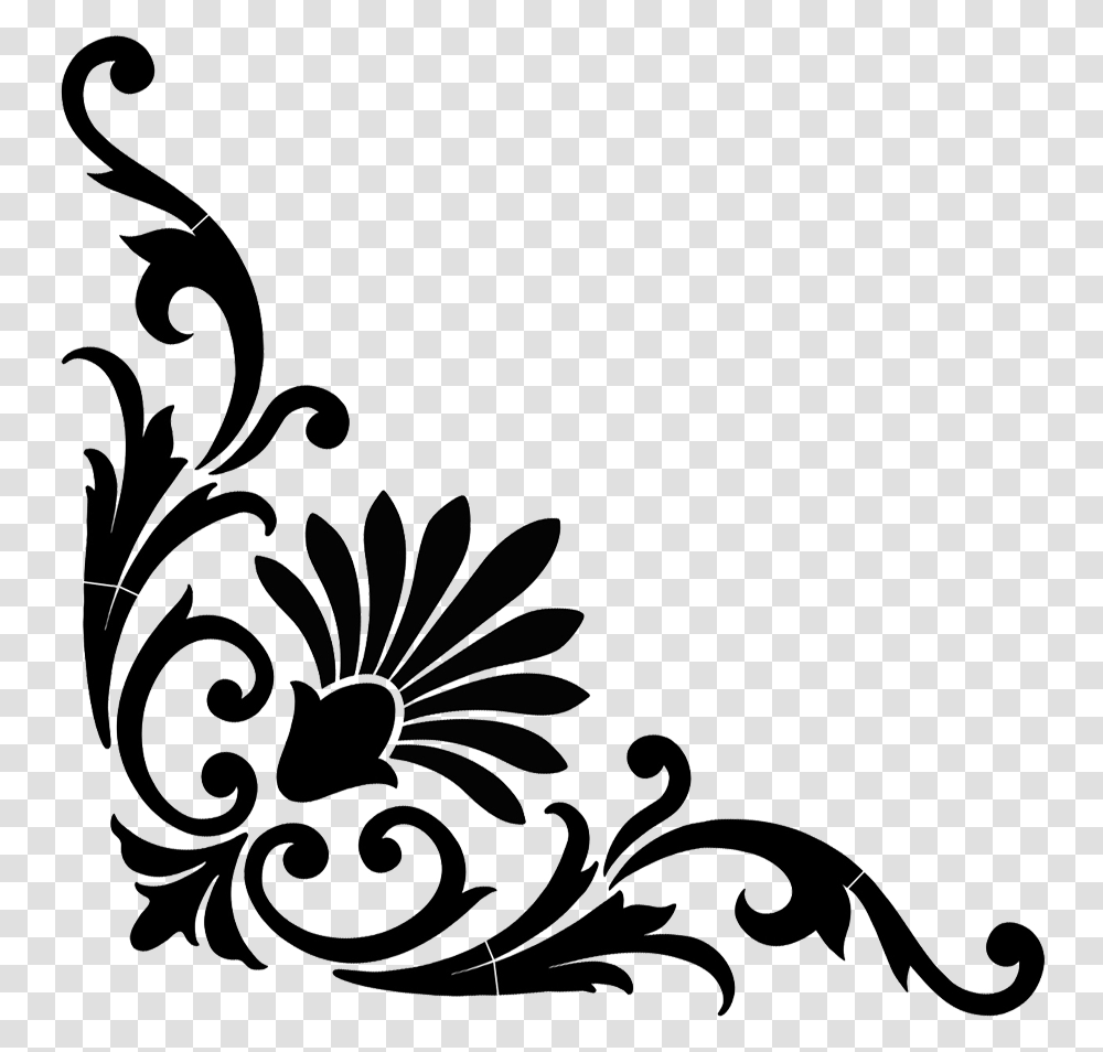 Baroque Corner Scroll Black Corner Scroll, Floral Design, Pattern Transparent Png