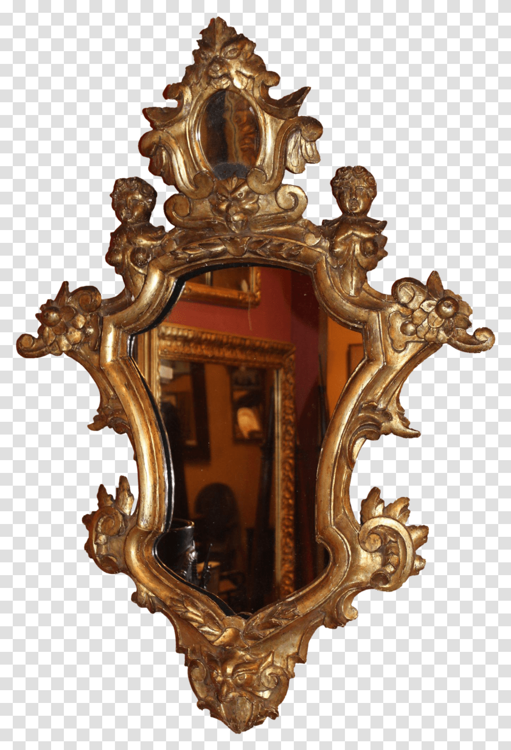 Baroque Mirror Largeand Round Baroque Mirror With Golden Wall Clock, Cross, Bronze, Throne Transparent Png