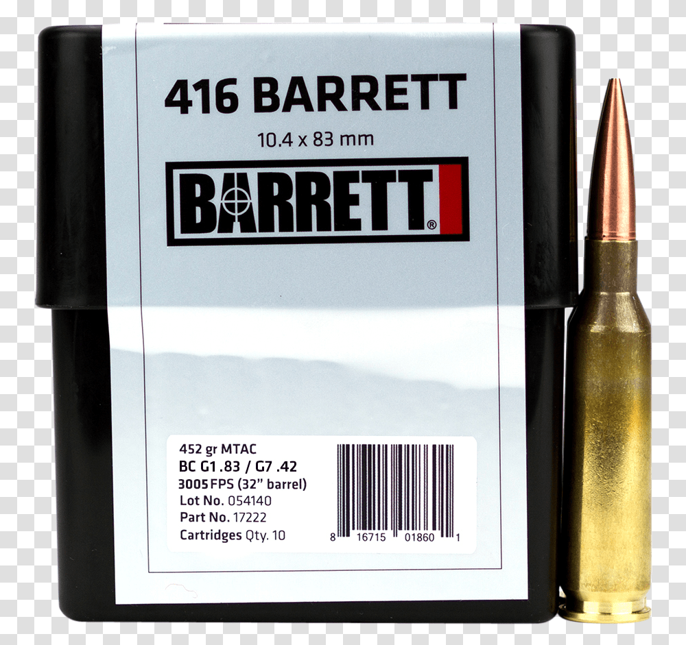 Barrett Ammo, Weapon, Weaponry, Ammunition, Bullet Transparent Png