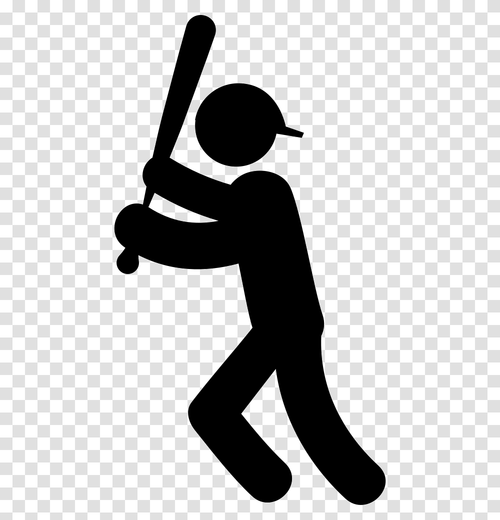 Baseball Player With Bat Icon, Person, Human, Silhouette, Stencil Transparent Png