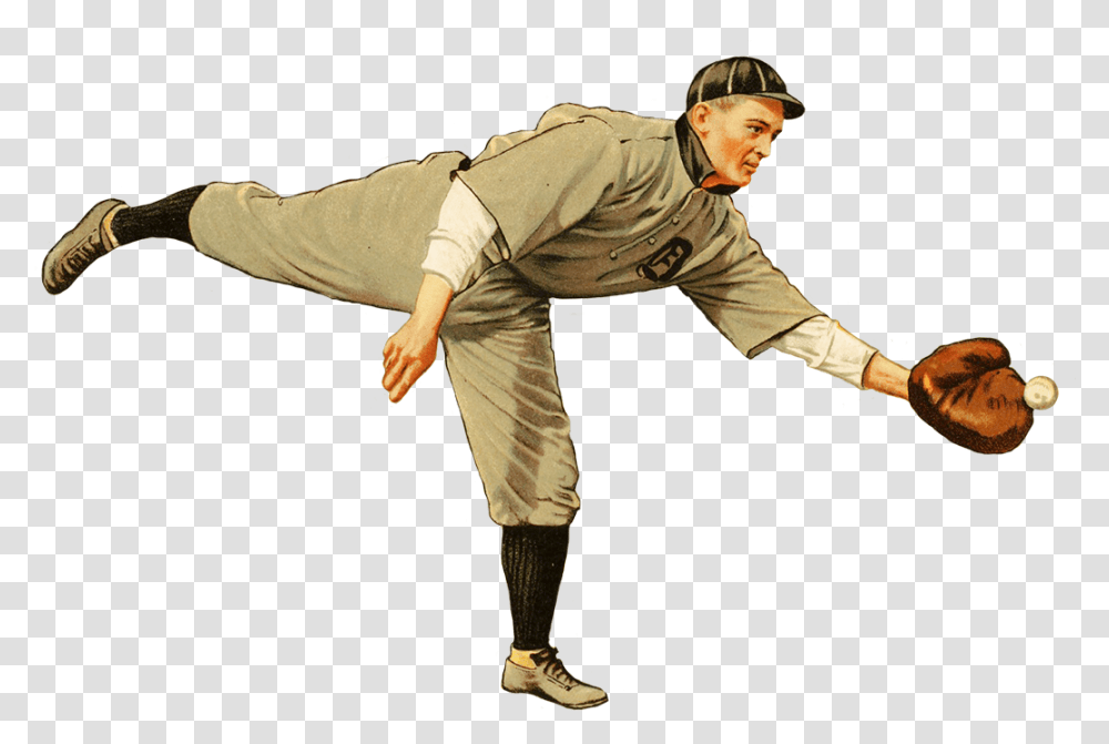 Baseball Player With Glove And Ball Baseball Player Vintage, Person, People, Athlete Transparent Png