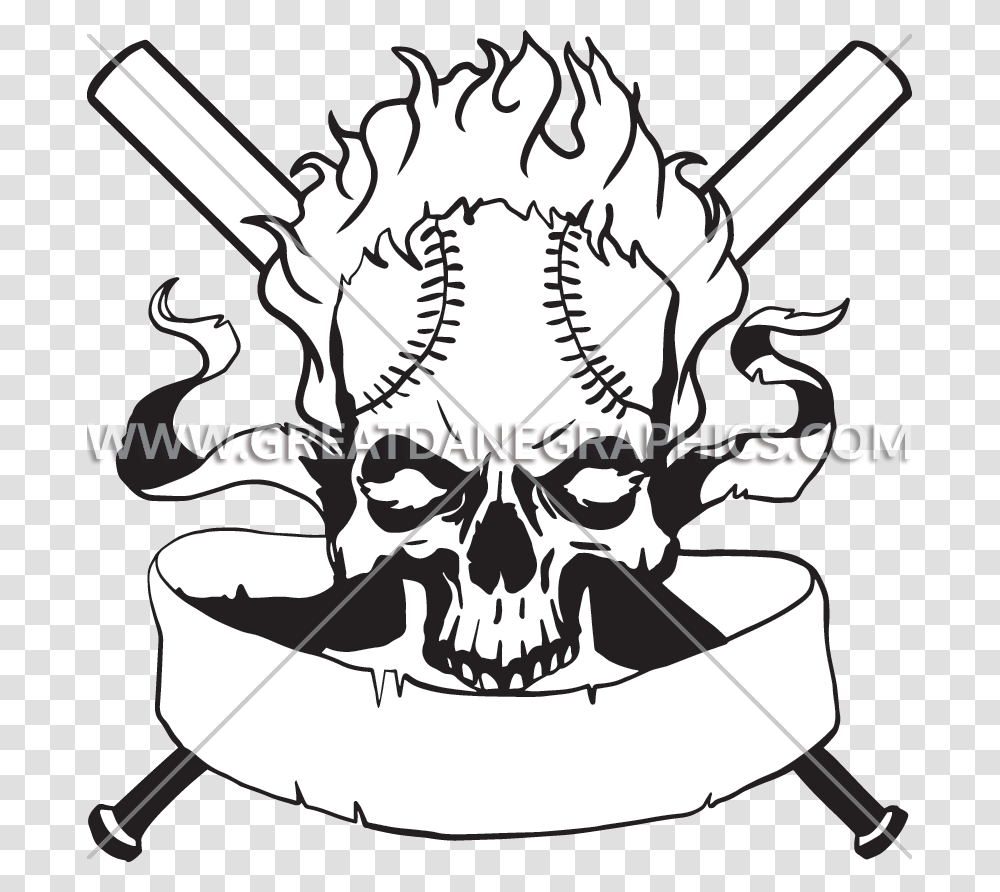 Baseball Skull Clipart Graphic Library Black And White Baseball Clipart, Emblem, Logo, Trademark Transparent Png