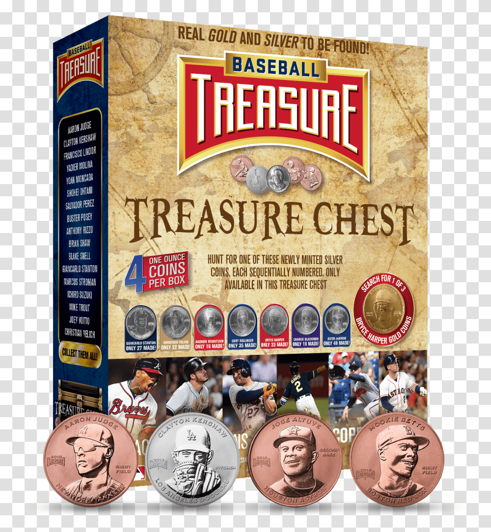 Baseball Treasure Chest Real Silver Or Gold Coin Each Box - Baseball Treasure, Person, Human, Disk, Dvd Transparent Png