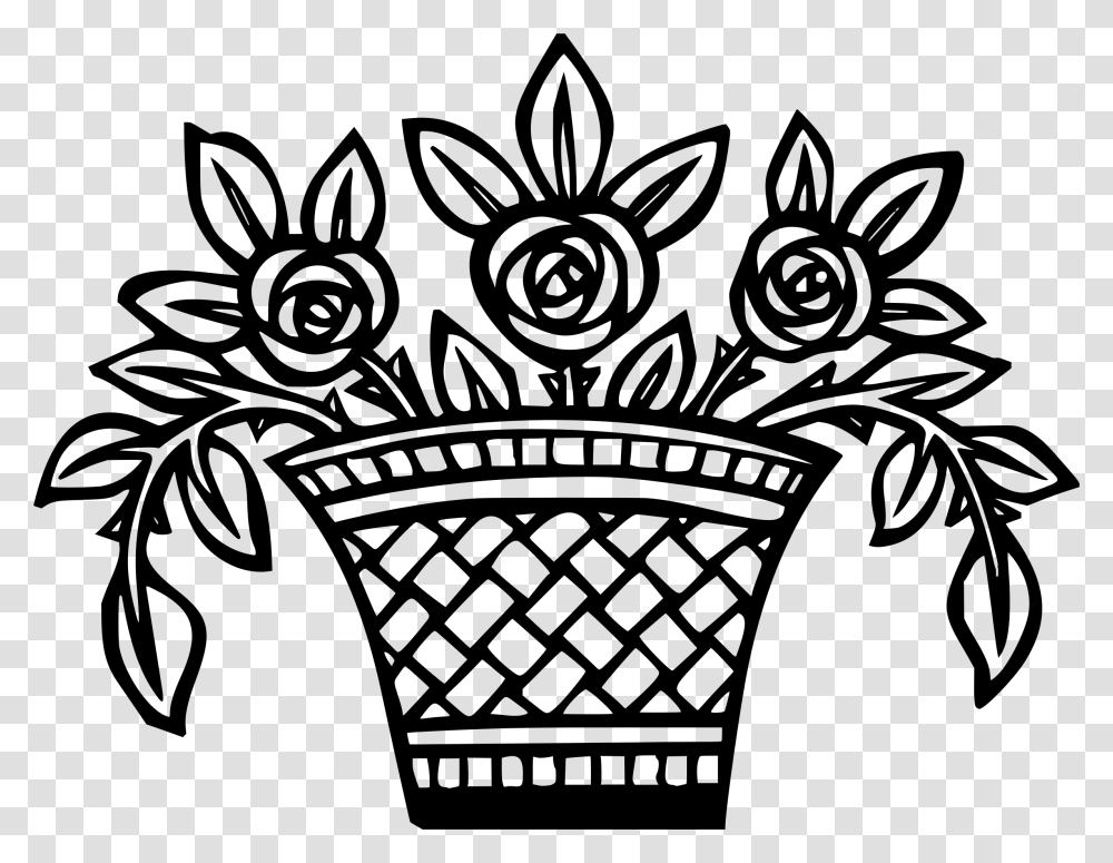 Basket Of Flowers 3 Clip Arts Flowers With Basket Drawing, Gray, World Of Warcraft Transparent Png
