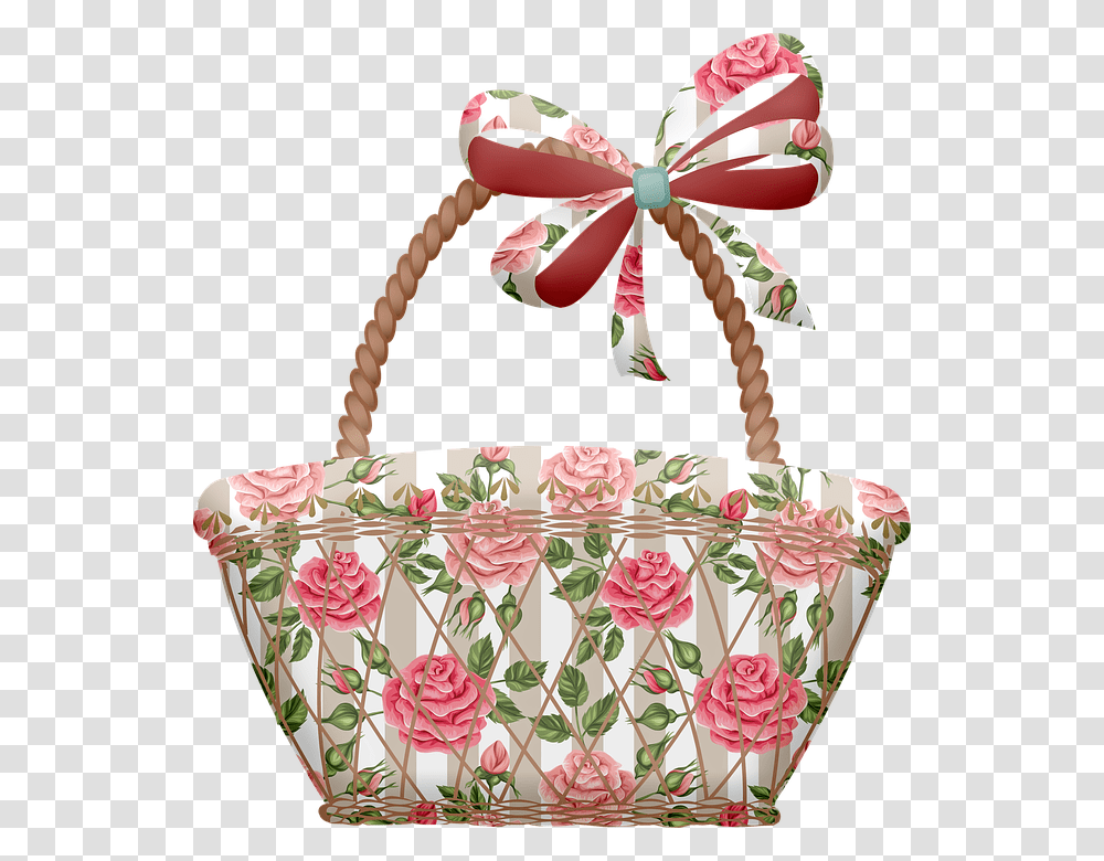 Basket Shabby Chic Roses Picnic Shopping Wicker Garden Roses, Handbag, Accessories, Accessory, Purse Transparent Png