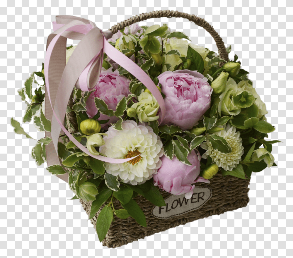 Basket With Peonies Garden Roses, Plant, Floral Design, Pattern, Graphics Transparent Png