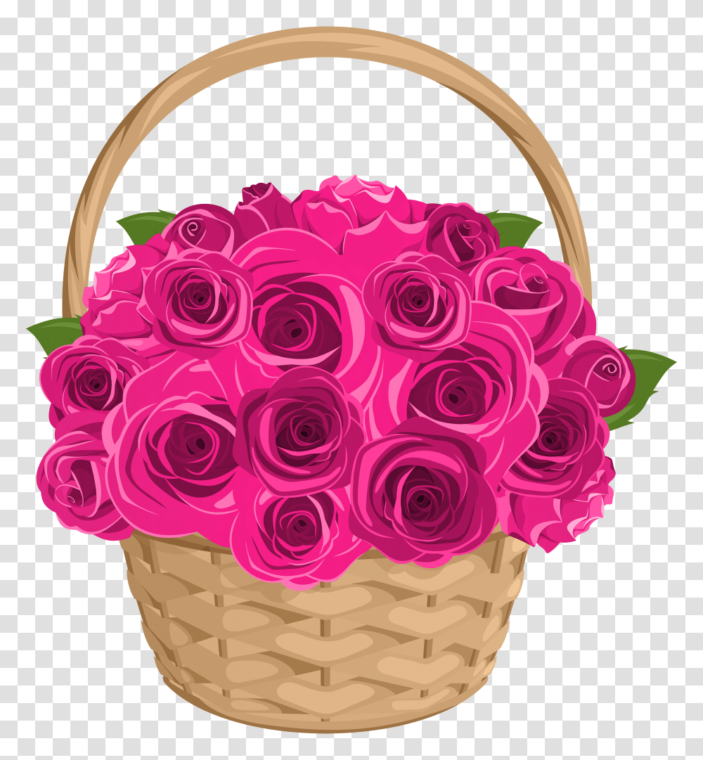 Basket With Roses Clip, Plant, Flower, Blossom, Flower Bouquet Transparent Png