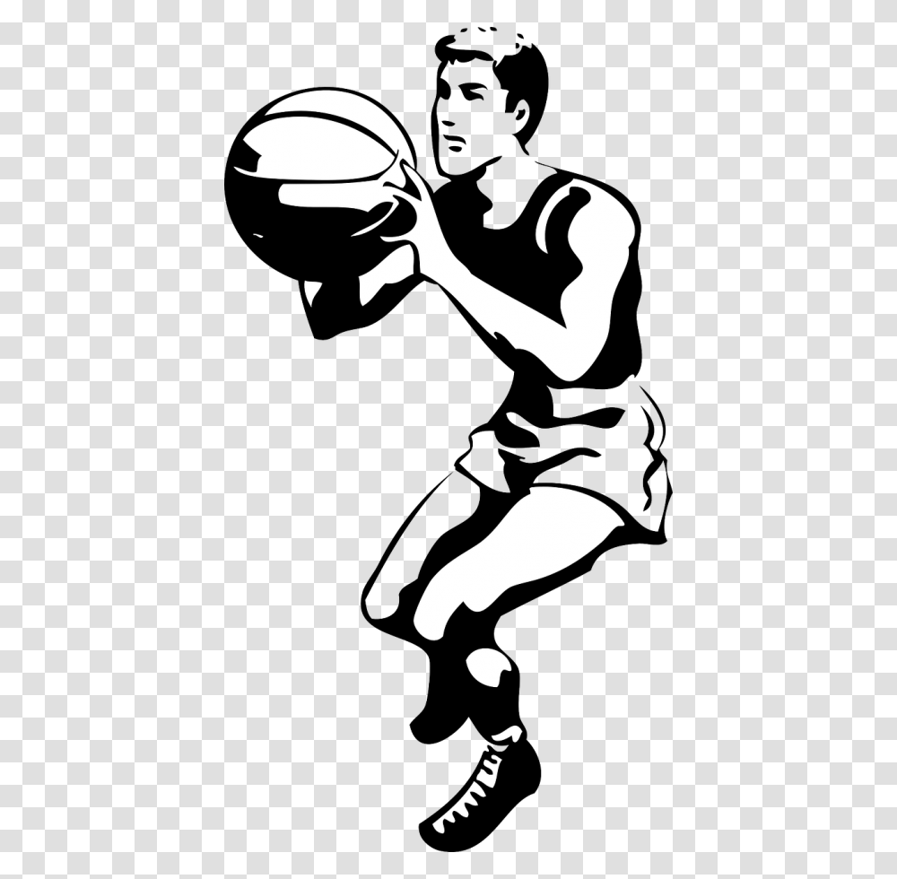 Basketball Basketball Player Team Player Basketball Player Clipart Black And White, Person, Human, Silhouette, Kneeling Transparent Png
