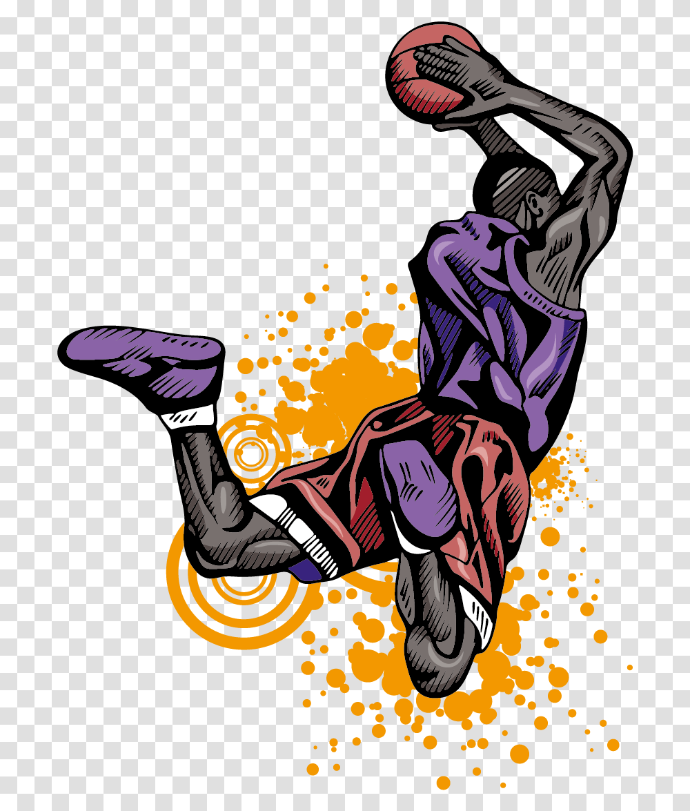 Basketball Player Slam Dunk Athlete Basketball Dunk Clipart, Graphics, Person, Poster, Advertisement Transparent Png