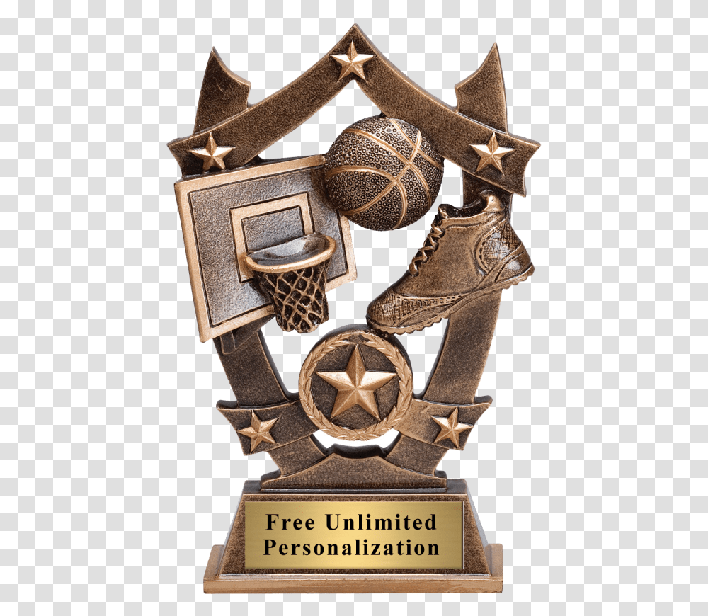 Basketball Trophy 1st Place Track Trophy, Bronze, Star Symbol, Gold, Sculpture Transparent Png