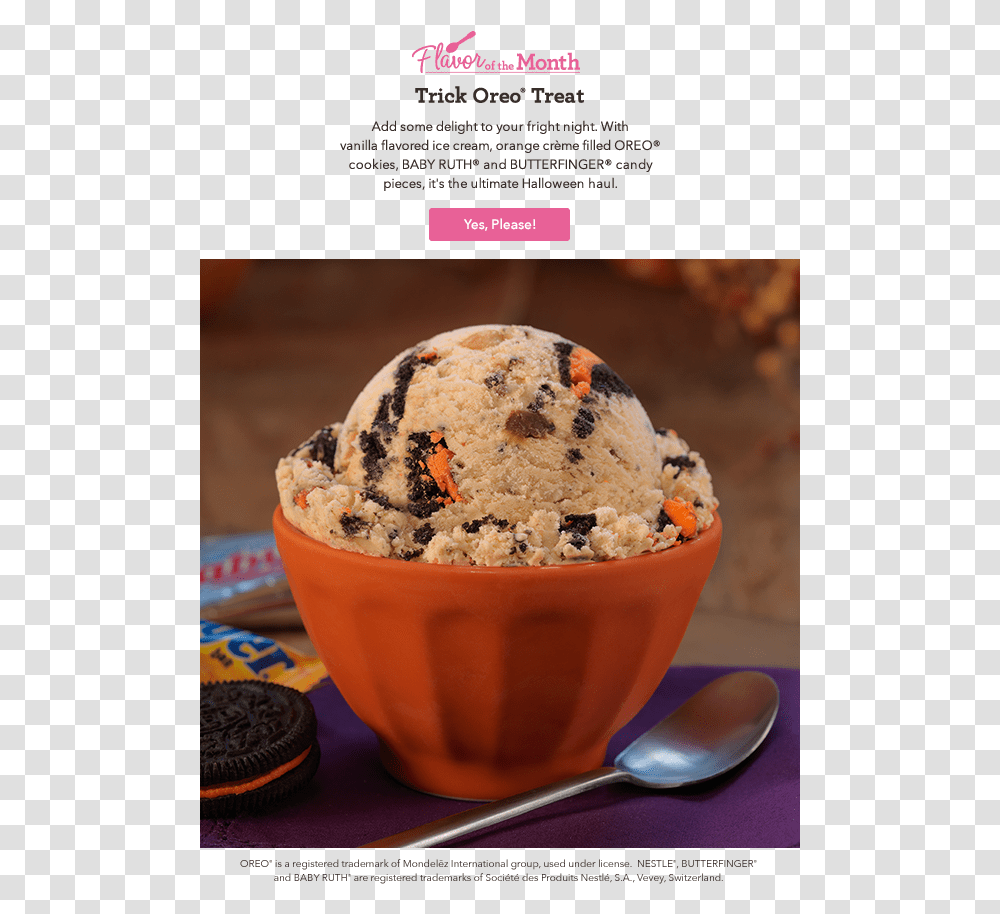 Baskin Robbins Trick Oreo Treat Download Halloween, Ice Cream, Dessert, Food, Spoon Transparent Png