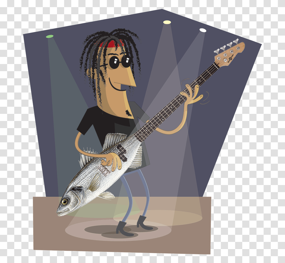 Bass Guitar Fish Pun Cartoon Illustration, Leisure Activities, Musical Instrument, Electric Guitar Transparent Png