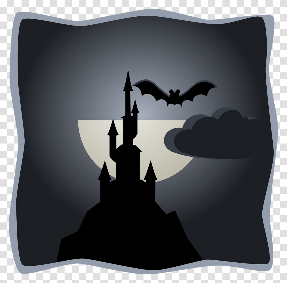 Bat Castle Spooky Free Picture Bats Black And White Clipart, Pillow, Cushion, Stencil, Silhouette Transparent Png