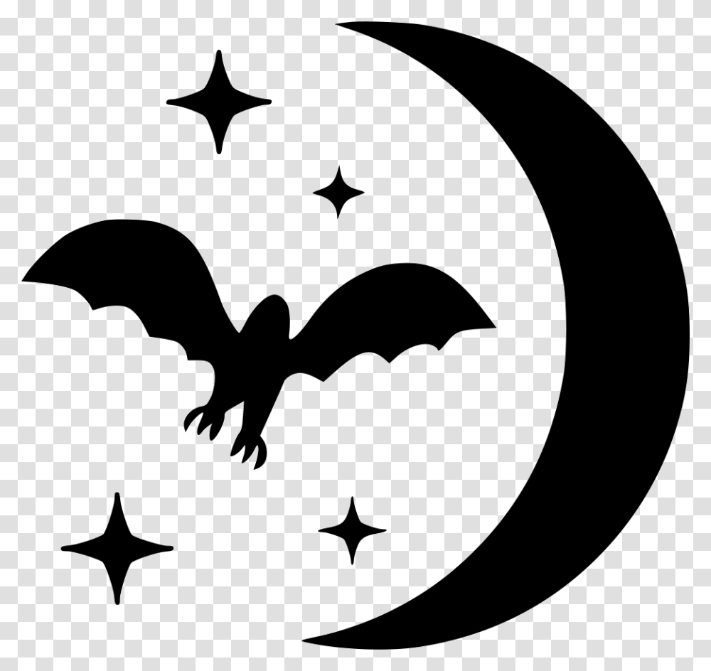 Bat Moon Stars Night Halloween Icon Free Download, Bird, Animal, Painting Transparent Png