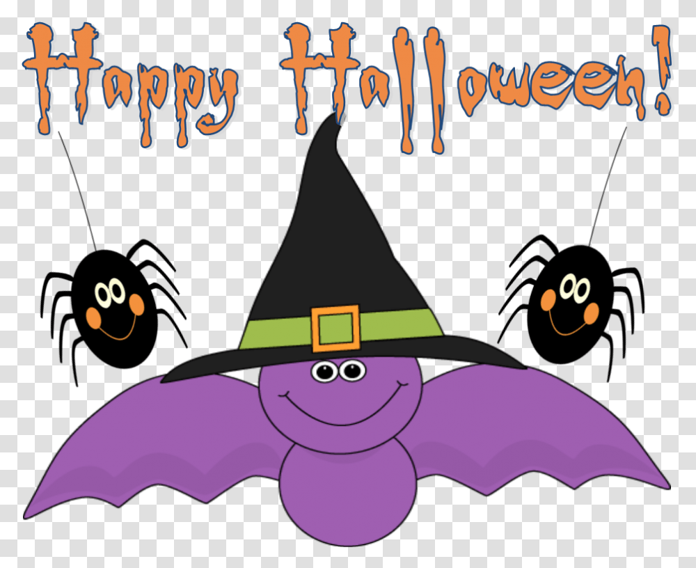 Bat With Witchs Hat And Spiders Cartoon, Clothing, Poster, Text, Crowd Transparent Png