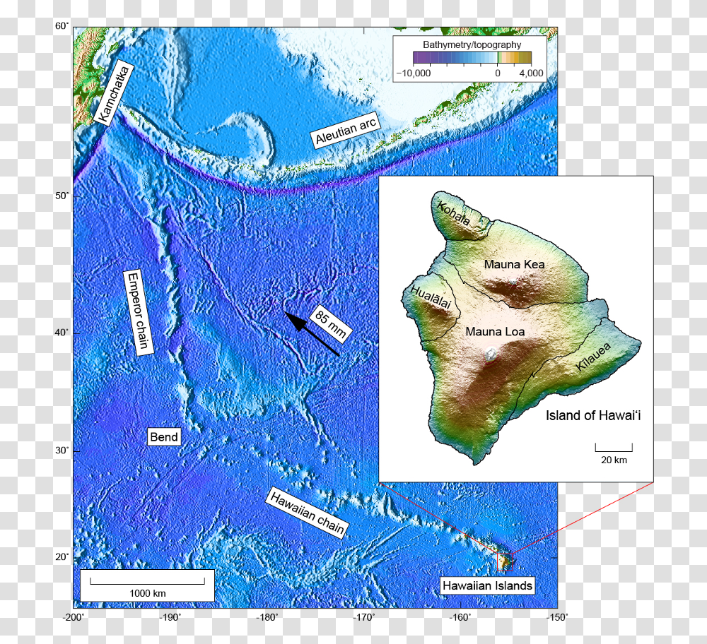 Bathymetric Map Showing The Hawaiian And Emperor Seamount Hawaiian Island Chain Bathymetry, Outdoors, Nature, Diagram, Plot Transparent Png