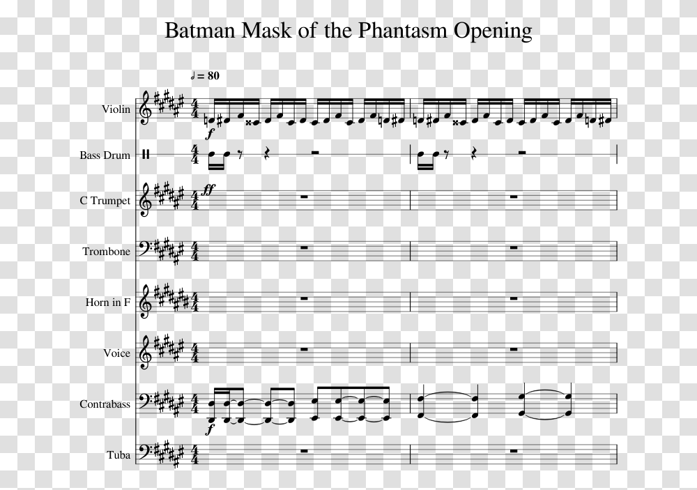 Batman Mask Of The Phantasm Opening Sheet Music For Batman Mask Of The Phantasm Theme Piano, Gray Transparent Png