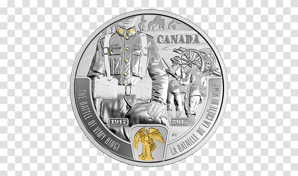 Battle Of Vimy Ridge 1 Oz Pure Silver Selectively Gold, Coin, Money, Person, Human Transparent Png