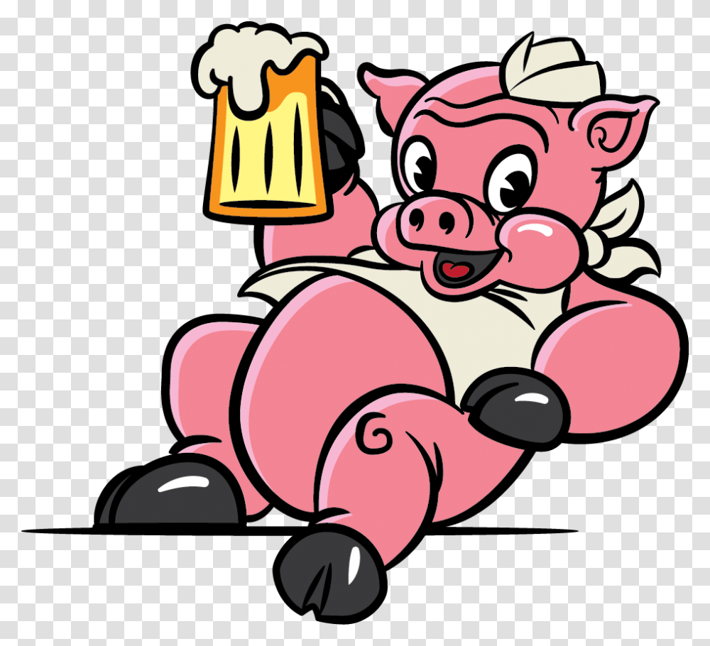 Bbq Pig Cartoon Pig Drinking Beer, Label, Food Transparent Png