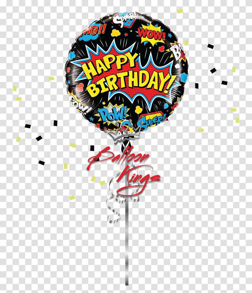 Bday Superhero Black Balloon Happy Birthday Super Heroes, Paper, Poster, Advertisement, Confetti Transparent Png