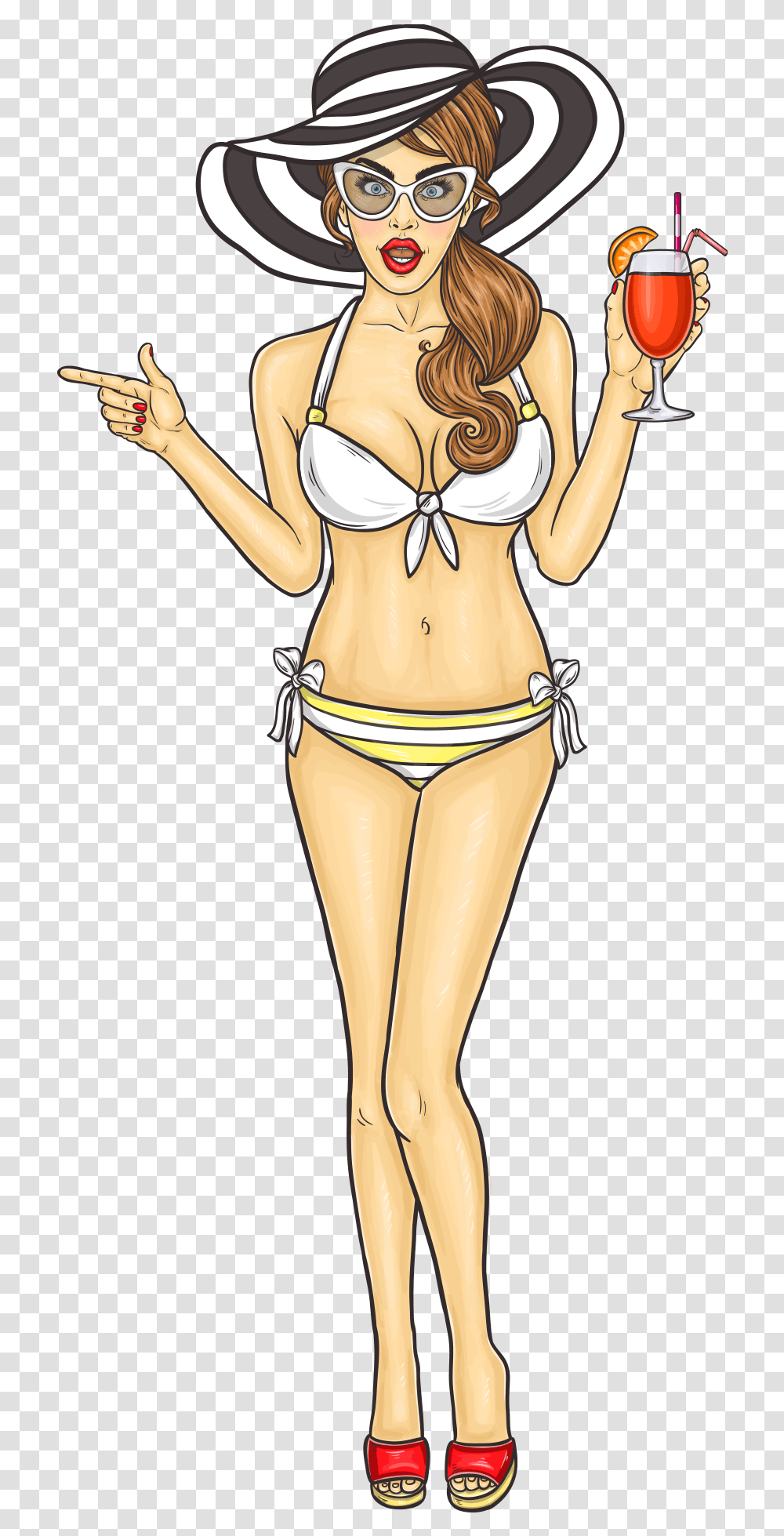 Beach Girl Holding A Cocktail Image Free Download Cartoon Sexy Girl, Sunglasses, Person, Swimwear Transparent Png