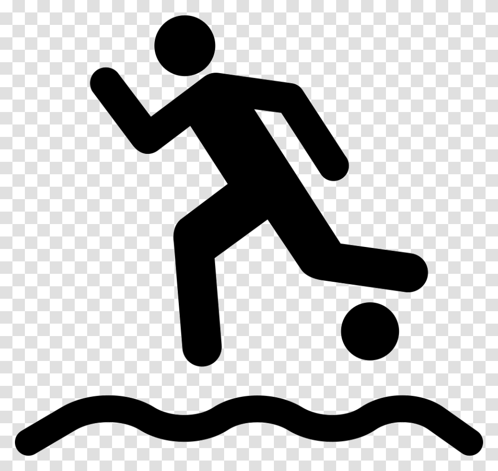 Beach Soccer Player Running With The Ball On The Sand Icon, Person, Pedestrian, Stencil Transparent Png
