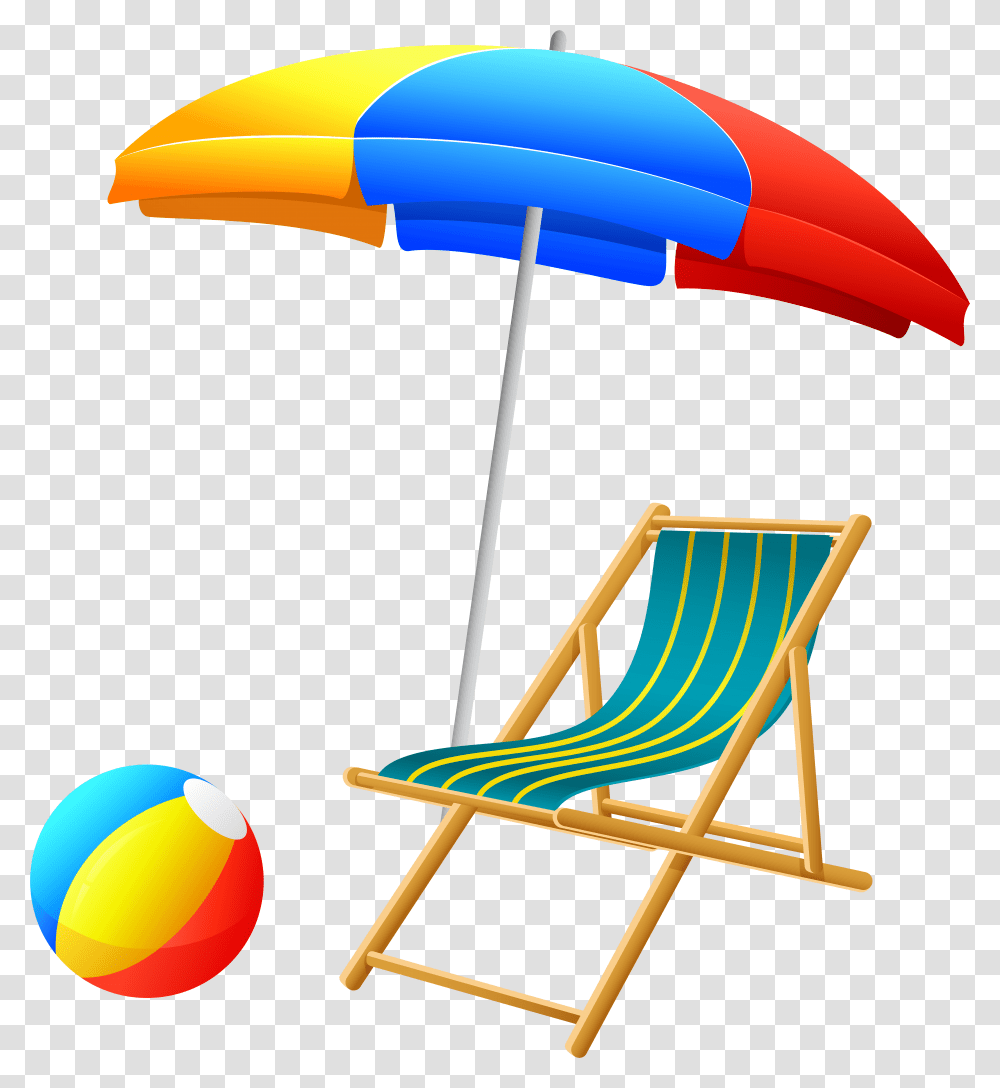 Beach Umbrella With Chair And Ball Clip Art, Furniture, Patio Umbrella, Garden Umbrella Transparent Png