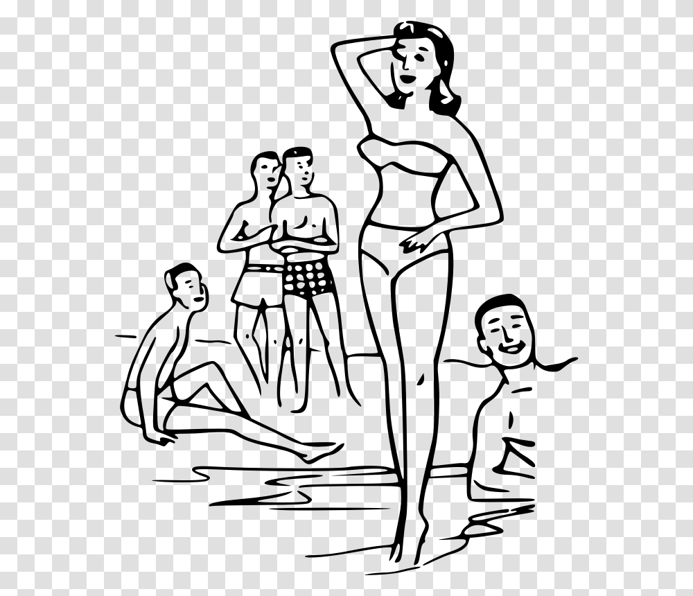 Beach With People Drawing Draw Beach With Peoples, Gray, World Of Warcraft Transparent Png