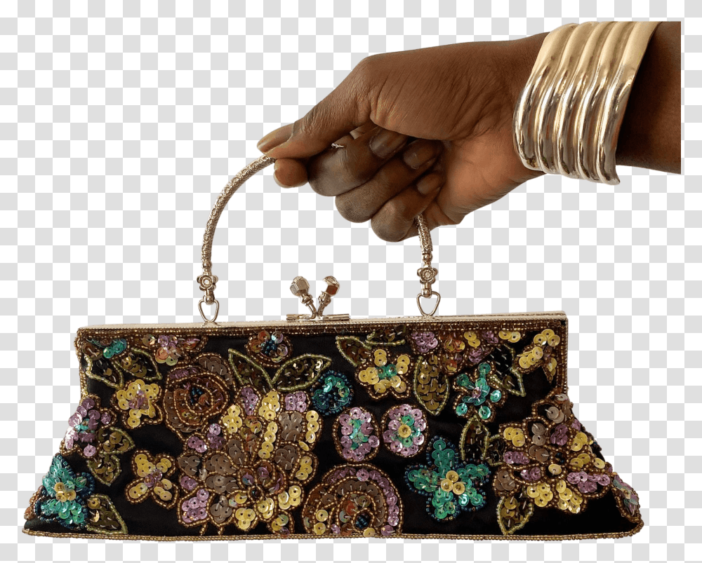 Beaded Satin Baguette Bag Top Handle Handbag, Accessories, Accessory, Person, Human Transparent Png