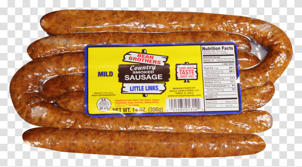 Bean Brothers Mild Country Smoked Sausage Little Links Bean Brothers Sausage, Bread, Food, Bagel, Toast Transparent Png