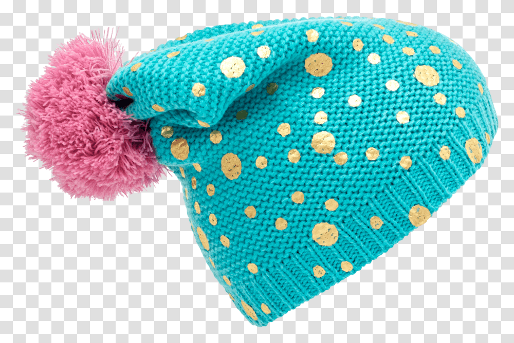Beanie Green Gold Dots And Big Pom Pom Coin Purse, Rug, Pillow, Cushion, Knitting Transparent Png